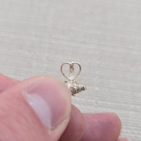 20+2 Inch Sterling Silver Locked Pearl With CZ Accents Heart Necklace A4896 - Picture 5 of 9